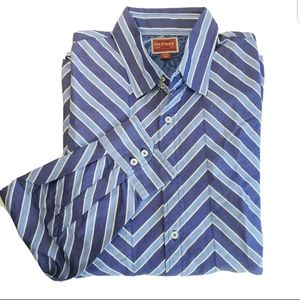 Tommy Hilfiger Mens Shirt XL Button Up Blue Herringbone Long Sleeve Red Label